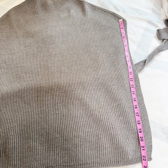 MaxMara Leisure Fulmine Belted Ribbed Wool Poncho Sweater Grey - Picture 9 of 13